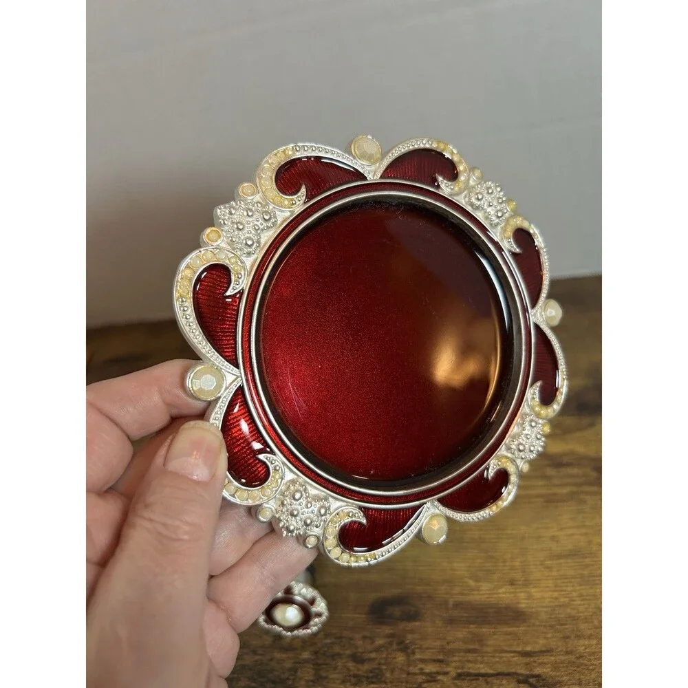 Bombay Scarlett Wine Coaster & Bottle Stopper Set Red Enamel Silver Tone Gift